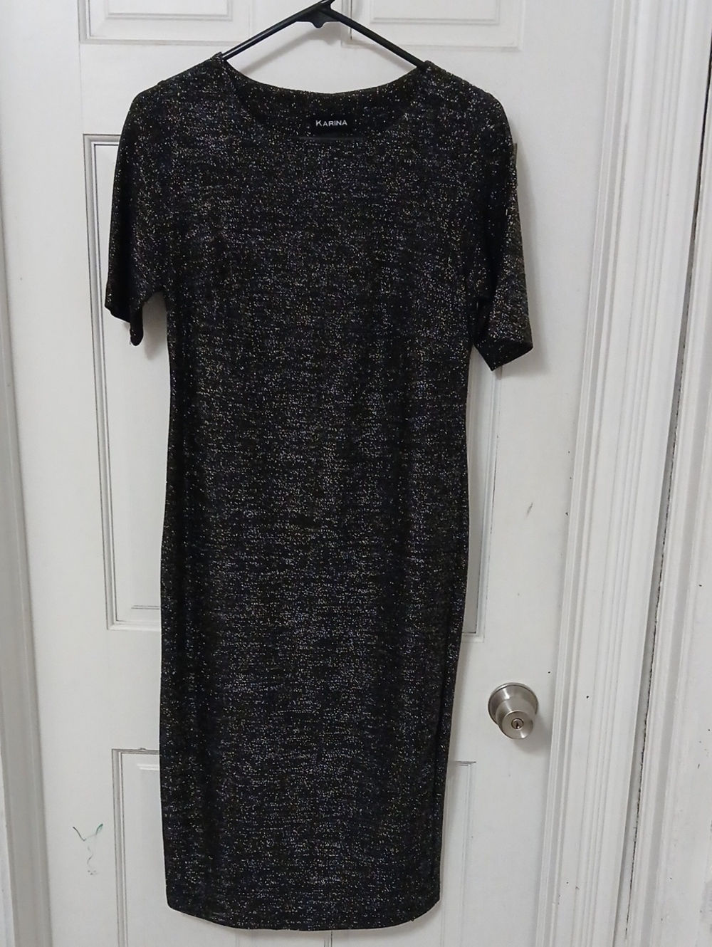 Metallic-Thread Midi Sheath Dress in Black